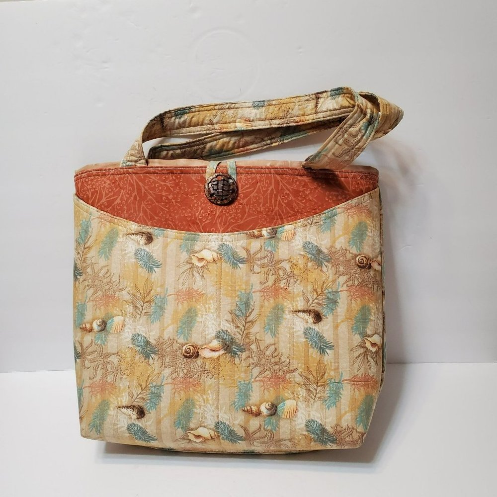 Seashells design Tote, Hand Crafted Large Bag, Coastal Grandma Beach